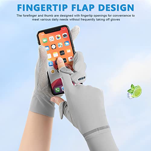 HASTHIP® Hand Gloves for Sun Protection Grey Silk Sun Protection Gloves for Women Bike Riding UPF 50 Plus Breathable Summer Hand Glove for Cycling Riding Fishing Non Slip Touch Screen X 3