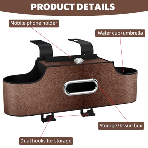 STHIRA® 4 in 1 Car Organizer with Hooks Hanging Headrest Tissue Paper Backseat Phone Dual Compartment Cup Holder Design Fashion PU Plastic 3PCS