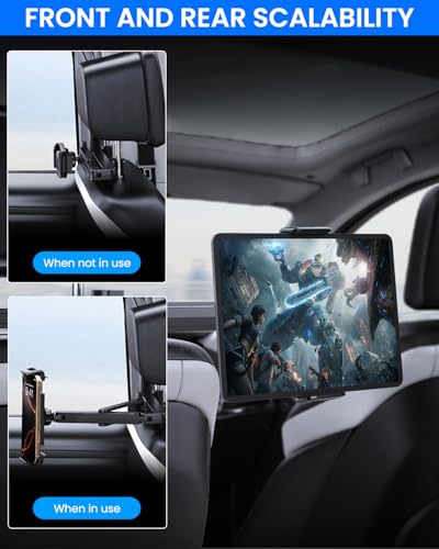 STHIRA® 360 ° Rotatable Car Phone Holder for Backseat 2 in 1 Headrest Mount Phone Tablet PC Holder with Retractable Arm Universal Snap-on Car Mount for 4''-12.9'' Device