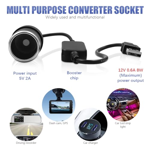 STHIRA® 12V Car Cigarette Lighter Socket Adapter Converter 5V USB to 12V 8W Output Car Socket to Plug Adapter Compact & Durable USB Cigarette Lighter with Built-In Protection (12W Max) 2 PCS