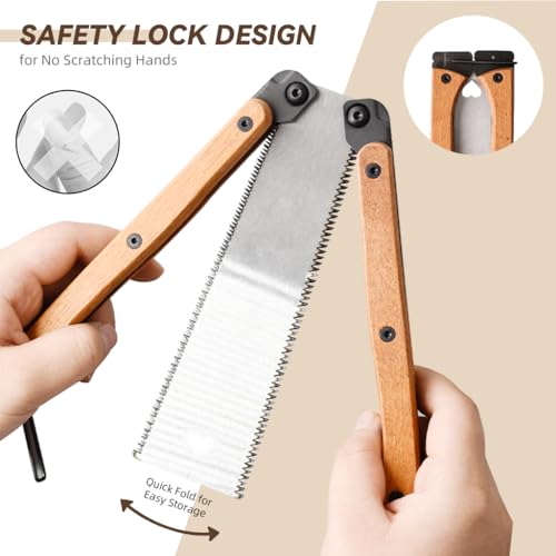 HASTHIP 15in Folding Garden Pruning Saw Kit with Gloves, 2pcs Blade and File, SK5 Steel Gardening Hand Saw for Sawing Branches, Trimming Extra Branches, Camping, Pruning Saw With Hard Teeth