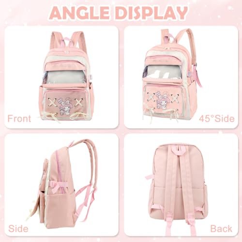 Climberty® Kawaii Melody School Backpack for Girls Multi Compartment Book Bag with DIY Accessories Pink Cartoon 2 PCS