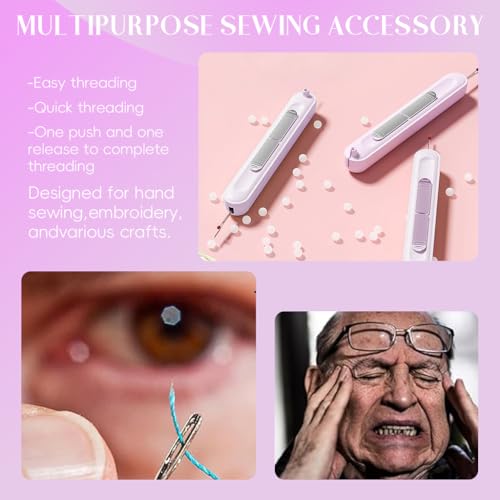 HASTHIP® 2 in 1 Automatic Threader & Seam Ripper Dual Head Retractable Needle Threader Stainless Steel Stitch Remover Sewing Needle Threader for Hand Sewing, Embroidery, and Crafts 3 PCS