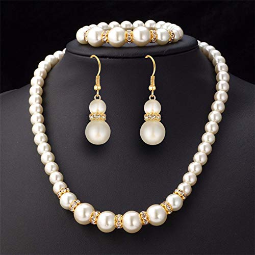 SANNIDHI Necklace Set for Women Stylish Pearl Bracelet with Pearl Earrings & Pearl Mala Necklace Jewellery Set for Women & Girl Gift, White - 3 Combo Pack