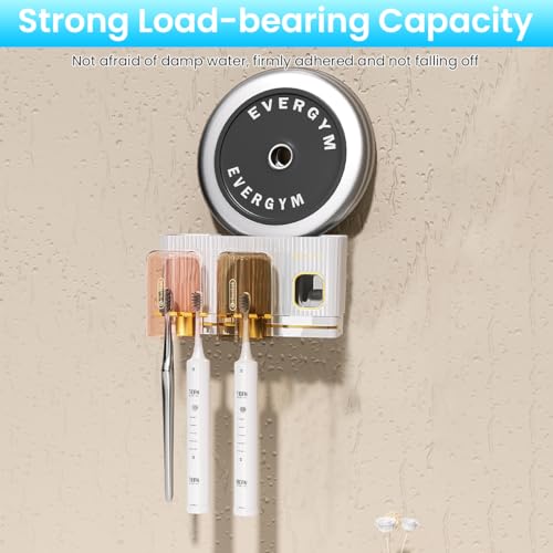 Supvox® Tooth Brush Holder Bathroom with 2 Hygienic Toothbrush & Cup Wall Mounted Automatic Toothpaste Dispenser Kit No Drill Durable Stable 2 Slot 2 PCS
