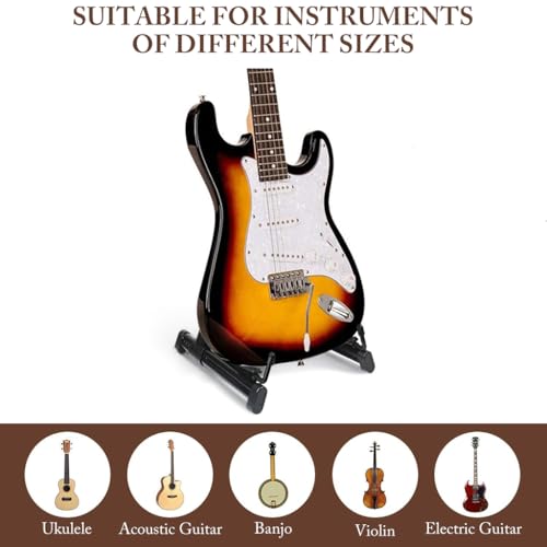 HASTHIP® Adjustable Guitar Stand for Acoustic Electric Bass Durable Aluminum Tripod with Anti-Scratch Silicone Padding Foldable Portable Design Ukulele Violin More Instruments 3PCS