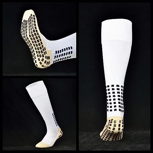 Proberos® 1 Pair Football Socks Sports Athletic Over-The-Calf Rubber Anti-Slip Breathable Comfortable for Men Women Running Training White 3PCS