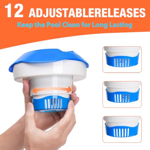 HASTHIP® Pool Chlorine Floater 7 Inch Adjustable Floating Dispenser for 3 Inch Tablets Large Capacity with Durable Lid Collapsible Design for Swimming Pool Hot Tub Spa Accessories 3PCS