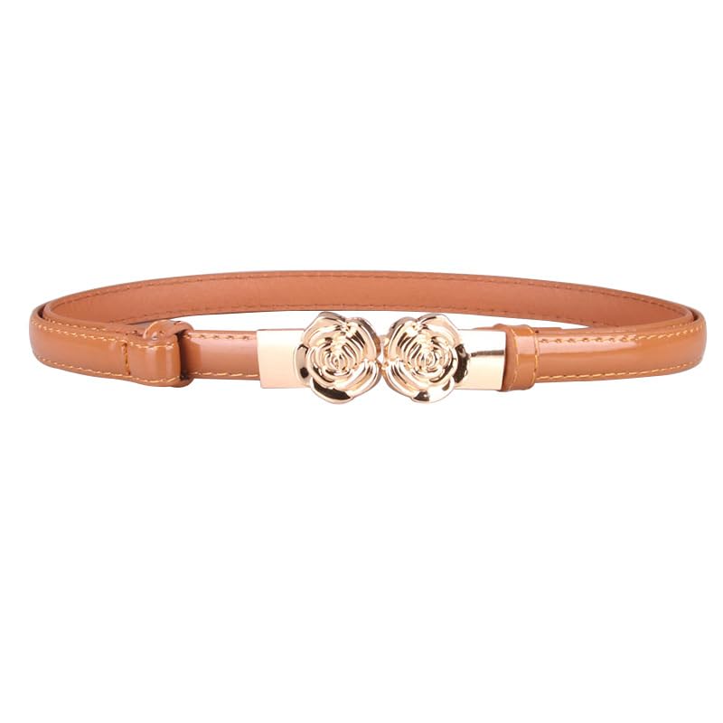 PALAY Women Belt Fashion PU Narrow Belt Golden Rose Interlock Buckle PU Slim Belt 40 Inches Adjustable Women Slim Belt for Casual Blazer, Formal Suit, Gown, Evening Dress