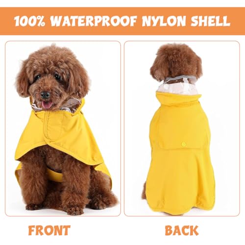 Qpets® Dog Rain Coat Monsoon-Proof Waterproof Design with Clear Wide Brim Hood Reflective Adjustable Elastic Leg Belly Straps Lightweight Anti-Wind for Large Breeds Outdoor Hikes XXL 3 PCS