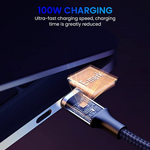 Verilux® C Type Cable Fast Charging 100W 10Ft 3m USB 3.1 Gen 2 10Gbps Data Transfer Supports 4K HD Video Output Thunderbolt 3 Compatible with MacBook Pro Air Hub Black 2 PCS