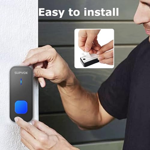 Supvox® Wireless Door Bell for Home 1 Receiver 2 Transmitter Calling for Office Waterproof IP55 Long Range Remote with LED Indicator Light 55 Ringtones 2PCS