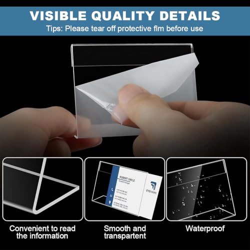 OFIFO® Clear Acrylic Display Stand 30 Pack, 9x6cm L Shaped Sign Holder for Table, Price Tag, Name Card, Menu, Buffet Food Label, Desk Label, Retail, Wedding, Transparent Tabletop Place Card Holder