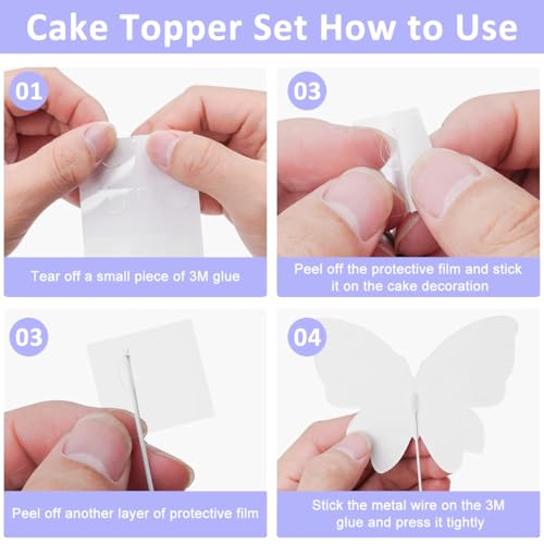 HASTHIP® 60PCS Butterfly Cake Toppers for Decoration Cute Items Happy Birthday Topper with 1 Acrylic 1 Iron