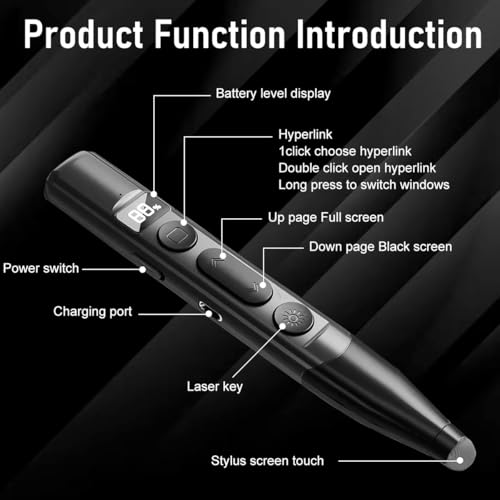 OFIFO® Wireless Laser Pointer Presentation Clicker with USB Rechargeable Battery, LCD Display, Long Range 200M, Touchscreen Slide Changer Stylus Pen for Teaching, Office Meeting, Classroom, Conference