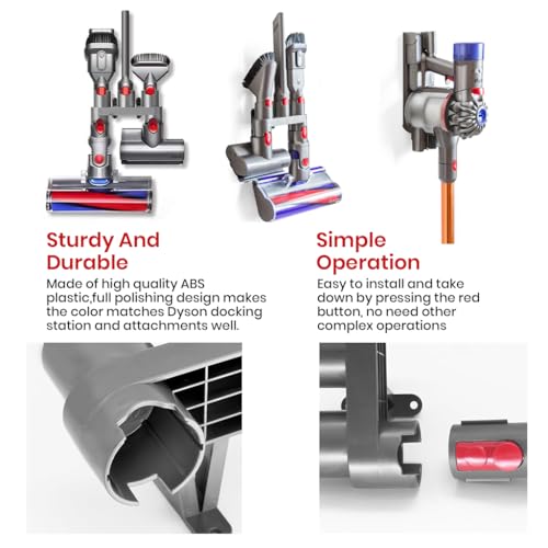 Verilux® ABS Accessory Holder Without Drilling for Dyson V6 V7 V8 V10 V11 Vacuum Cleaner Rack Wall Mounted Attachment Organizer Accessories Including Screws Nail-Free Glue Adapter 2PCS