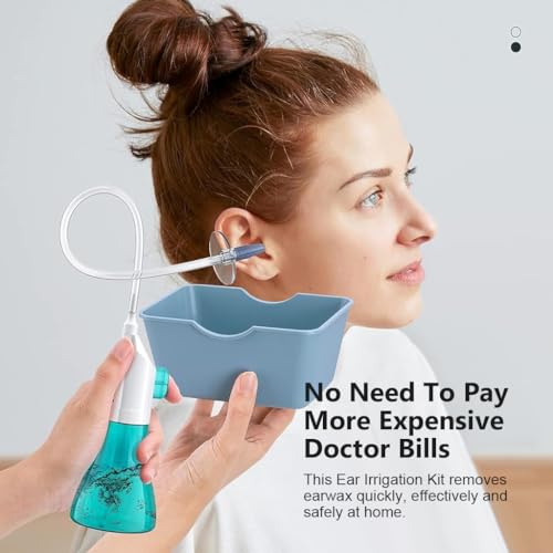 HANNEA® Manual Ear Rinser Kit Long Tube Canal Irrigator for Adults Kids Cleaning with 90PCS Single-Hole Nozzles 1 Five-Hole Nozzle Towel Silicone Water Sucker Basin