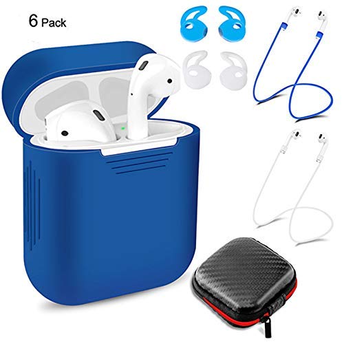 Verilux 6pcs Cover Case Set for AirPods with Silicone Protective Cover & Receiving Box & Anti Lost Strap & Ear Cover Hooks Airpods Accessories Kits Black
