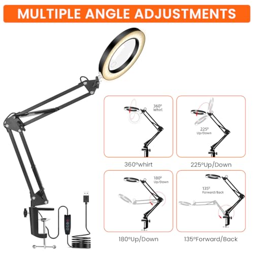 HASTHIP® 15X Desk LED Magnifier with Flexible Arm USB 3-Color with Controller Mounted Magnifying Glass Table Lamp for Repairing Reading DIY Crafting 3 PCS