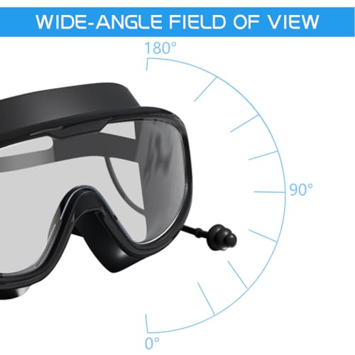 Proberos® Swim Goggles for Adult with Intergrated Ear Plugs Big Frame Competition Professional Swim Goggles Swimming Anti-Fog Diving Goggles for Surfing Kayaking Black X3