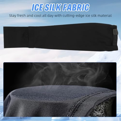 Proberos® UPF400+ Ice Silk Summer Balaclava Face Mask & Arm Sleeves Set for Men & Women, Grey & Black, UV Protection, Cooling Breathable Fabric, Adjustable Drawstring Hood, Integrated Face Cover