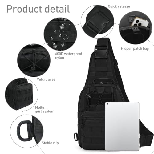 GUSTAVE Sling Bag for Men Outdoor Tactic Waist Bag EDC Waterproof Oxford Cloth Cross Body Bag Side Bag with Removable Shoulder Strap Casual Daypack for Hiking, Riding, Commuting