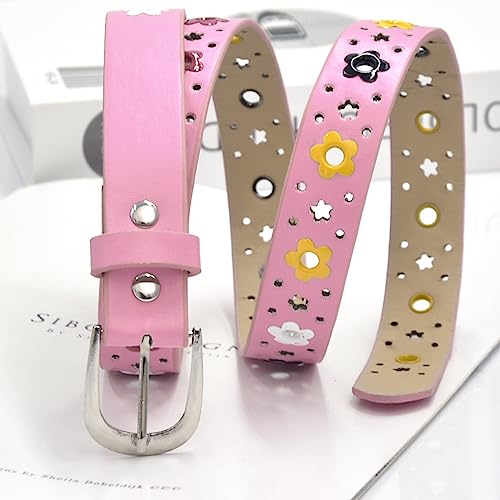 PALAY® 2 Pack Belt For Girls Stylish Pu Leather Flower Hollow Cut Waist For Jeans Pants Dress Kids 6-12 Years Old Multi 2PCS