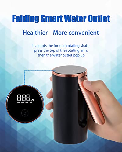 HASTHIP USB Rechargeable Automatic Water Pump - Portable Water Dispenser Pump with Fold Down Spout Digital Display Automatic Can Water Bottle Pump for 20 Litre Bottle Can Home Office Outdoor (Black)