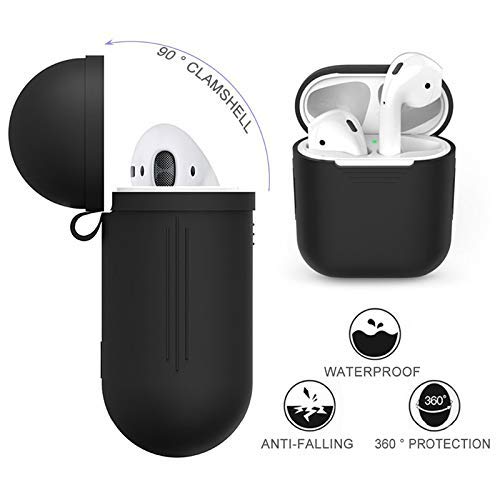 Verilux 6pcs Cover Case Set for AirPods with Silicone Protective Cover & Receiving Box & Anti Lost Strap & Ear Cover Hooks Airpods Accessories Kits Black