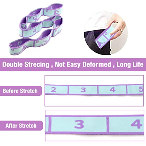 Proberos® Yoga Belt 8 Loops Stretching Strap with Printed Positions Multi-Purpose Elastic Resistance Band 85 * 4 Cm Fitness Rehabilitation Ankle Joint Ligament Training 3 PCS
