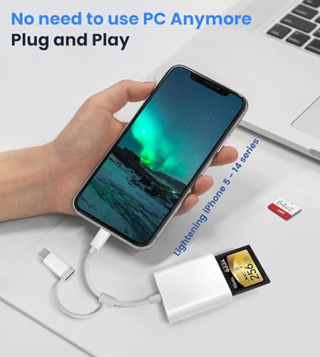 Verilux® SD Card Reader for iPhone iPad with USB C to C Connector 3 in 1 SD TF and USB Port Memory Card Readers Support Android Camera 3PCS