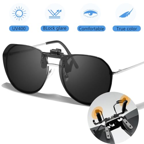 Proberos® Clip on Sunglasses Lenses Attachment UV Protection Sunlight Anti-Glare Driving Glasses for Prescription Eyeglasses Eyewear with Case Wipe Cloth 3PCS