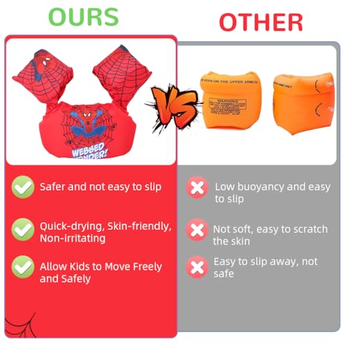 Proberos® Float Arm Bands Vest One Piece Inflatable PVC Floating Red Super Hero Cartoon Design Beginners Safe Kids Toddler 30-55 lbs Boys Girls 3PCS