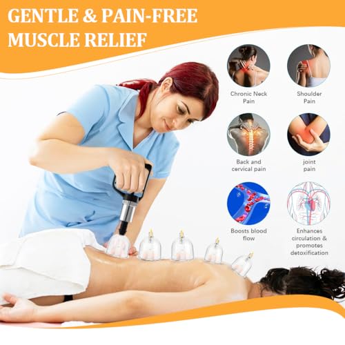 HANNEA® Vacuum Cupping Kit Therapy Set Relieves Aches and Pains Improves Circulation Home Tool with Assorted Sized Silicone Cups Manual Pump 2PCS