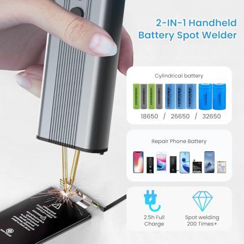 Serplex Spot Welder Handheld Mini LCD Spot Welding Machine USB Rechargeable Spot Welder Machine with 11 Gear Adjustable Pocket Welding Pen Manual & Automatic Aluminum Alloy Spot Welder