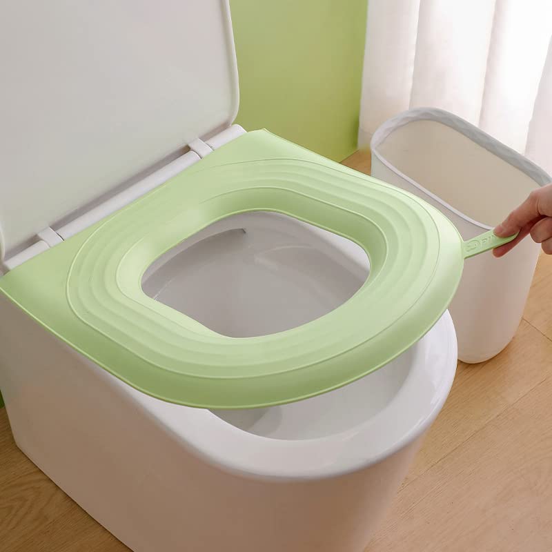 HASTHIP Toilet Seat Cover Pads, Waterproof EVA Toilet Seat Cushion with Handle, Reusable EVA Soft Pad Self-Adhesive Toilet Seat Cover Pads, Green