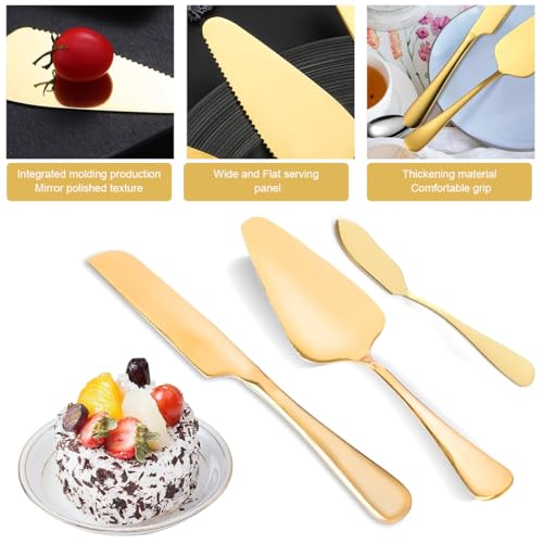 HASTHIP Cake Knife and Server Set, 3Pcs Wedding Cake Cutting Set for Wedding, Includes 9.29'' Cake Knife, 8.8'' Cake Server and 6.7