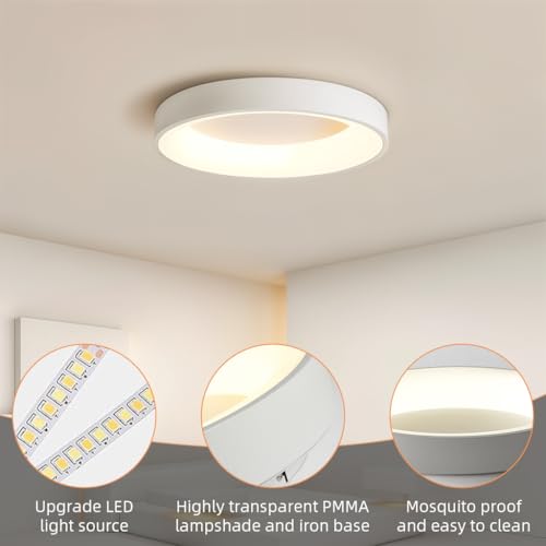 ELEPHANTBOAT® 65W Modern LED Ceiling Light 3-Color for Bedroom Minimalist Metal Ring Bathroom 15.75 Inch Dia 2PCS