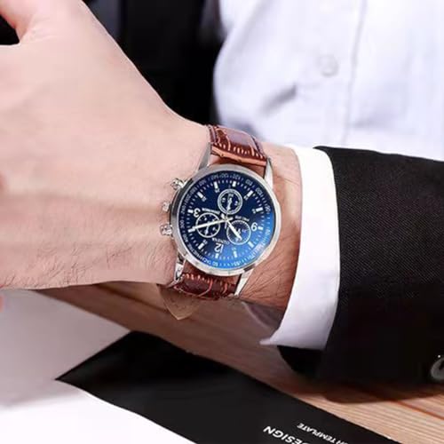 GUSTAVE Wrist Watches for Men And Bracelet Set - Elegant Leather Band Watch & Matching Braided PU Bracelet Father's Day Gift Birthday Gifts for Men, Black Dial and Brown Strap