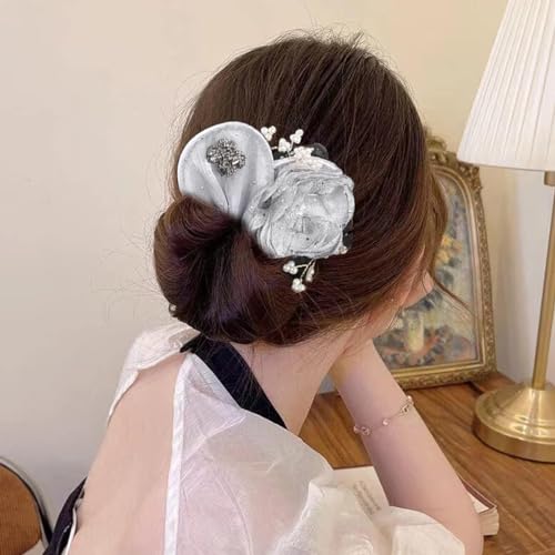 PALAY Hair Buns for Women and Girls Magic Bun Maker Hair Flawless French Hair Bun Accessories Elegant Floral Pearl Hair Bun Clips Headpiece Hair Accessories for Women Birthday Gift - White