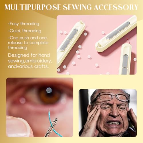 HASTHIP® 2 in 1 Automatic Threader & Seam Ripper Dual Head Retractable Needle Threader Stainless Steel Stitch Remover Sewing Needle Threader for Hand Sewing, Embroidery, and Crafts, Beige
