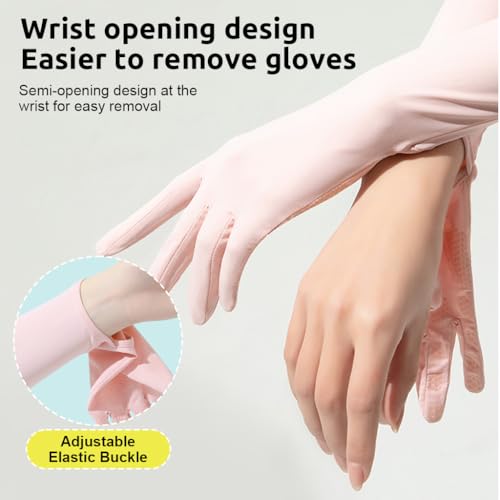 PALAY® Hand Gloves for Sun Protection with Arm Sleeves for Women, Ice Silk Cooling Sun Protection Gloves Women Non Slip Summer Outdoor UV Arm Sleeves for Bike Riding - Pink, Wrist Opening 2 PCS