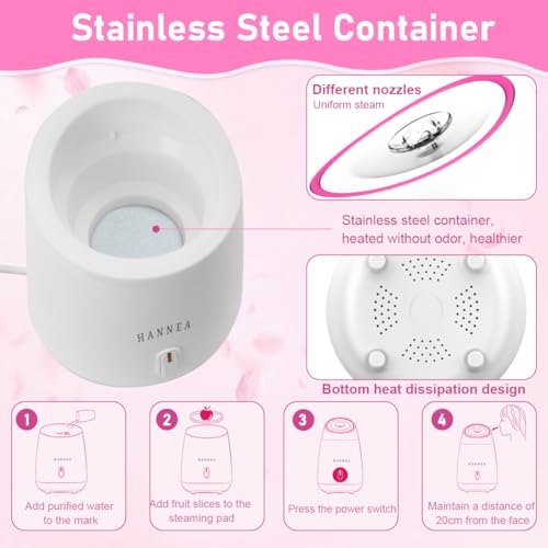 HANNEA Facial Steamer Natural Essential Oil Facial Steamer At-Home Aromatherapy Spa Humidifier for Deep Skin Hydration, Pore Cleansing & Essential Oil Steam Inhalation Aromatherapy Facial Steamer