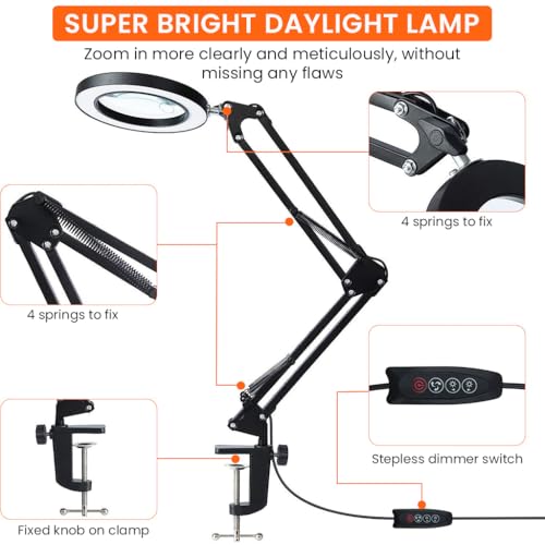 HASTHIP® 15X Desk LED Magnifier with Flexible Arm USB 3-Color with Controller Mounted Magnifying Glass Table Lamp for Repairing Reading DIY Crafting 3 PCS