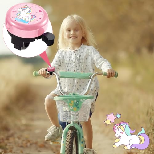 Proberos® Kids Bicycle Bell Pink Unicorn Cartoon Lightweight Steel Cycle Horn for 22mm Tube 3PCS