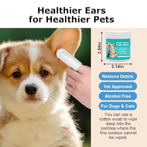 Qpets® 100PCS Pet Wet Wipes, Disposable Pet Cleaning Finger Cover Cot Wipes Dog Cat Ear Cleaning Cover Finger Wet Wipes, Non-Woven Ear Cleaning Wet Wipes Protecting Cat Dog Ear Health