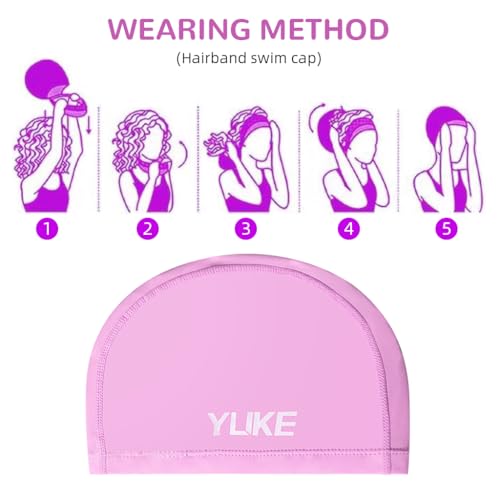 Proberos® Swimming Cap for Women with Head Band Waterproof Elastic PU Coated Ideal All Shape Easy Fit No Hair Pulling Swim Diving Water Sports 3PCS