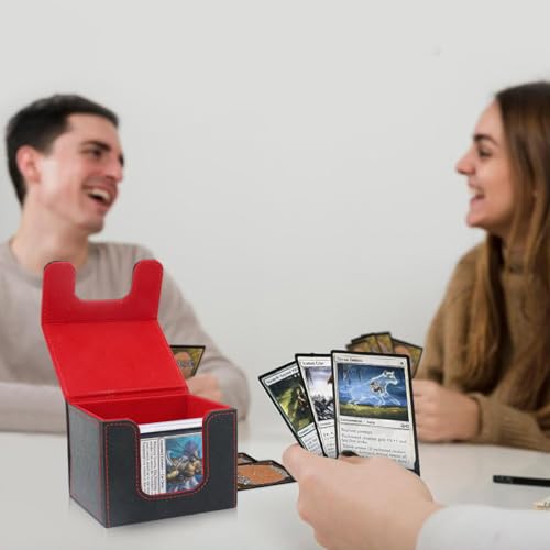 PATPAT Cards Organizer Box PU Hard Shell Storage Box for Casino Cards Game Cards Magnetic Closure Design Card Storage Box Tabletop Game Cards Holder, 104x85x80mm