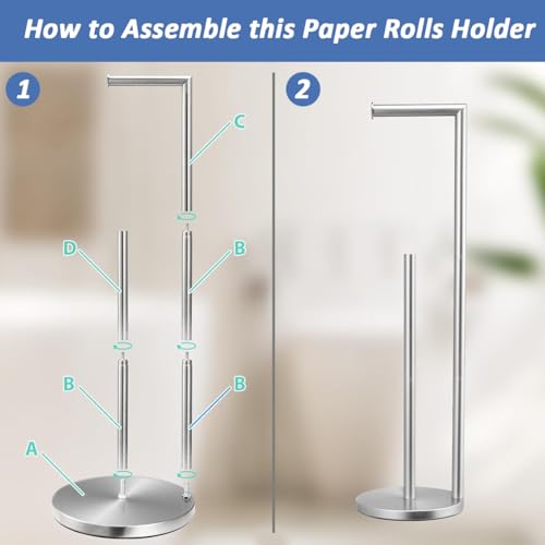 Supvox® Toilet Paper Roll Holder 2 in 1 Organizer Floor Stand 26.9 Inches Stainless Steel for Living Room Bathroom Kitchen 3PCS