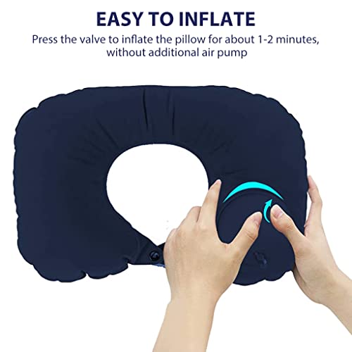 PALAY® Inflatable Travel Pillow Compact Portable Head and Neck Support in Flight Self Pump Up Adjustable U Shaped Ultralight Foam Blue 3PCS